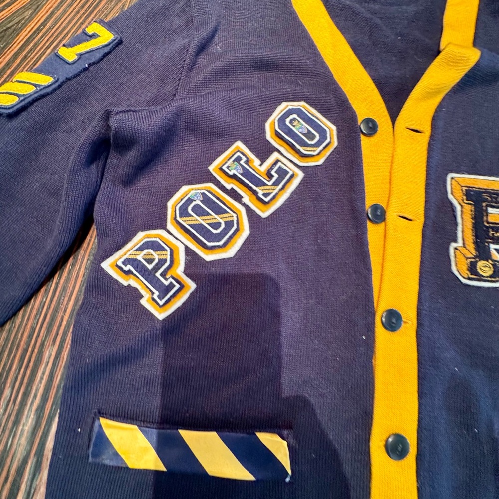 🔥🔥 HOT Polo Ralph Lauren Navy Yellow Varsity Preppy Cardigan Patches P Wing - Picture 6 of 16